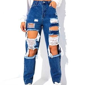 High waisted cut Out Ripped Jeans
